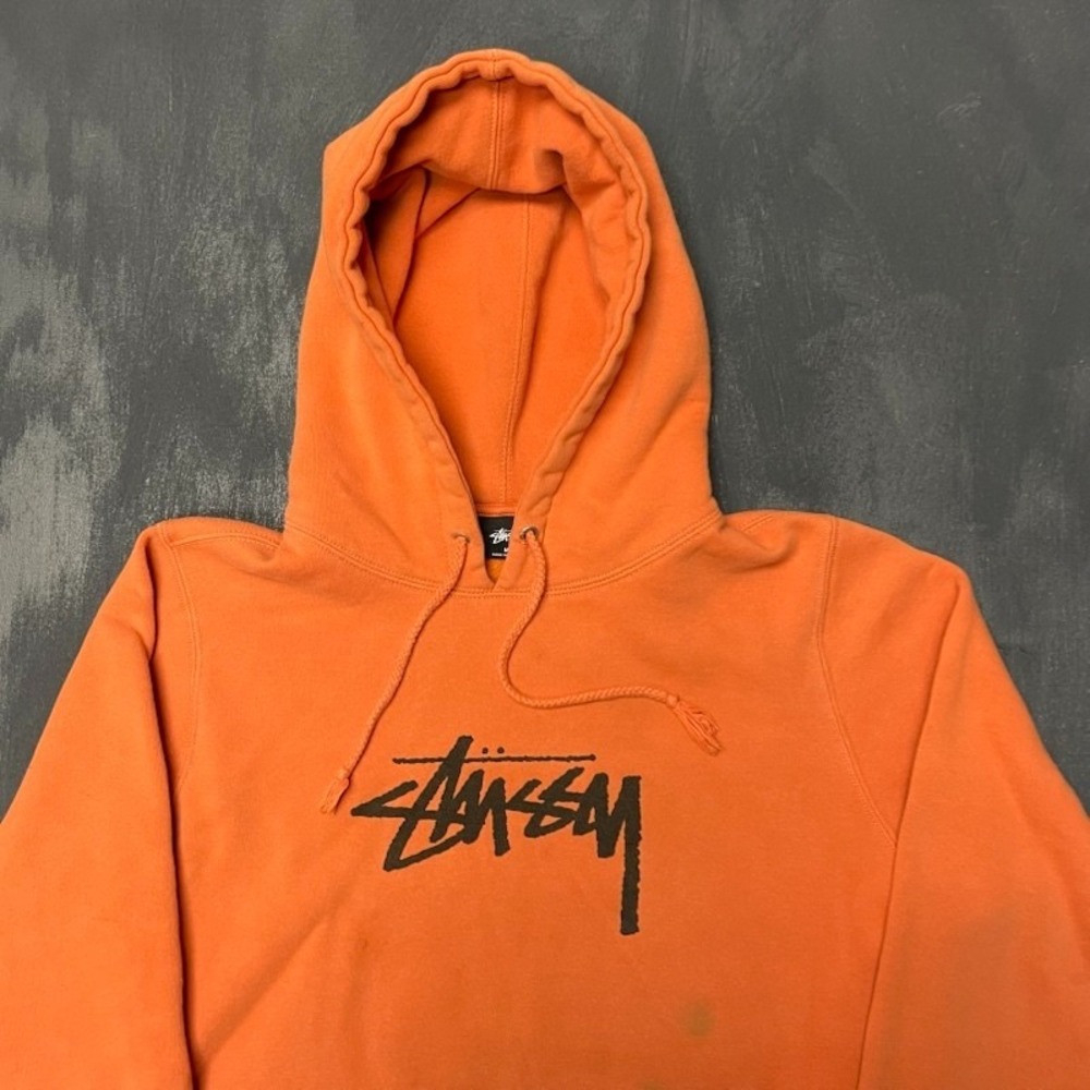 Big Logo Pullover Hoodie Men Medium Orange Stussy - Picture 2 of 11